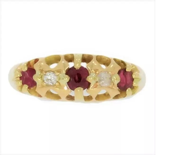 Vintage 18 ct Gold Ring with Ruby and Diamonds Size L