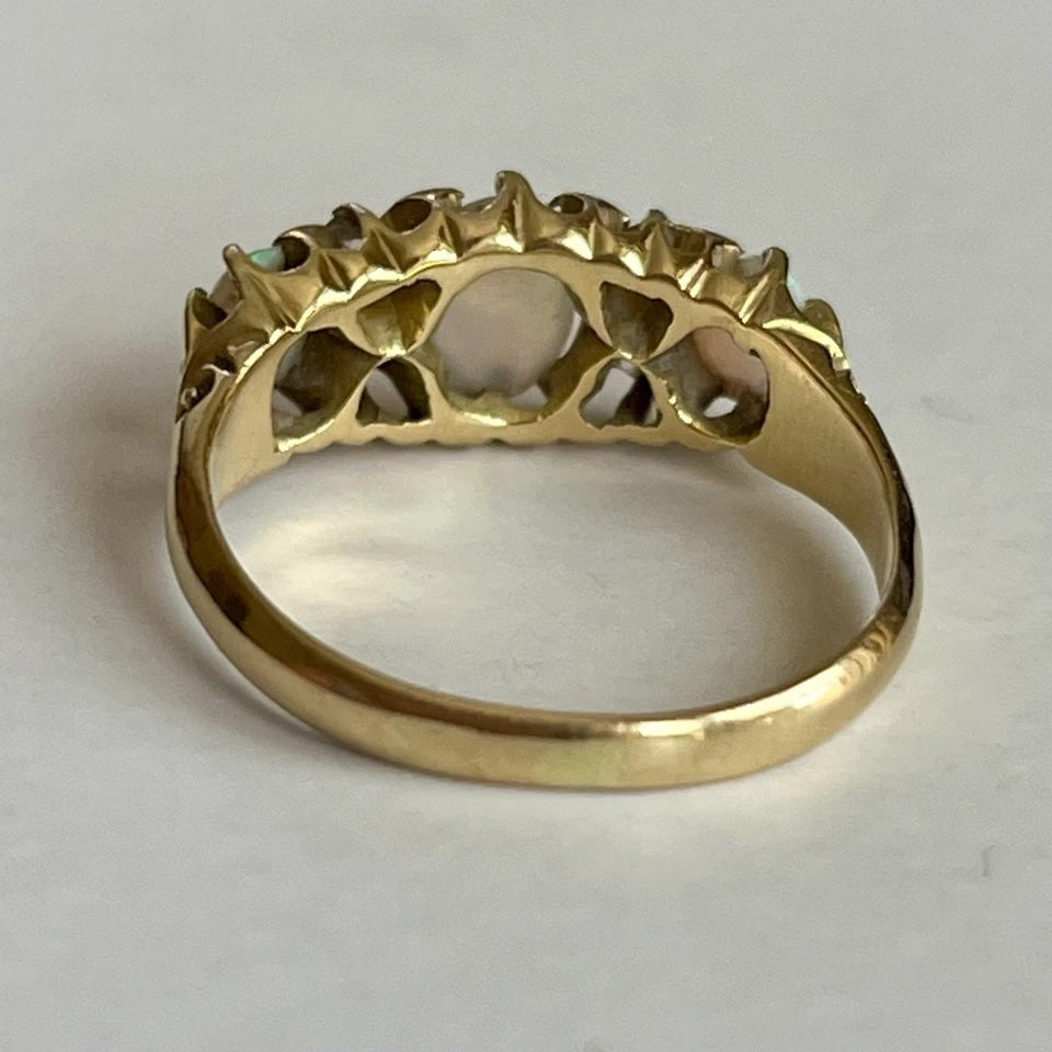 Antique 18 ct Gold Ring with Opal and Diamonds Size K half