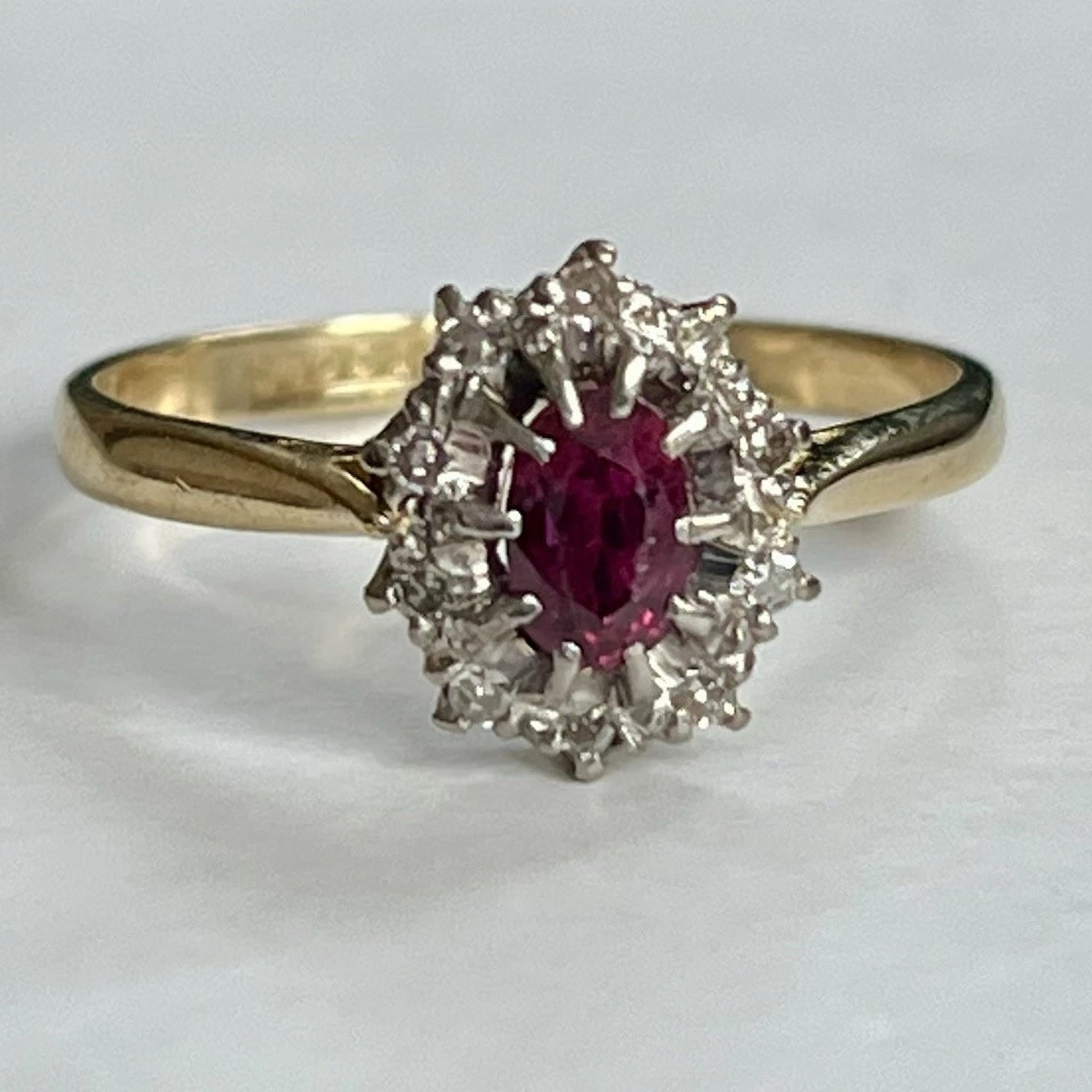 Vintage 18 ct Gold Ring with Ruby and Diamonds Size N half.