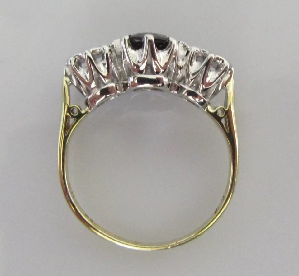 Vintage 18 ct Gold Ring with Sapphire and Diamonds size L half